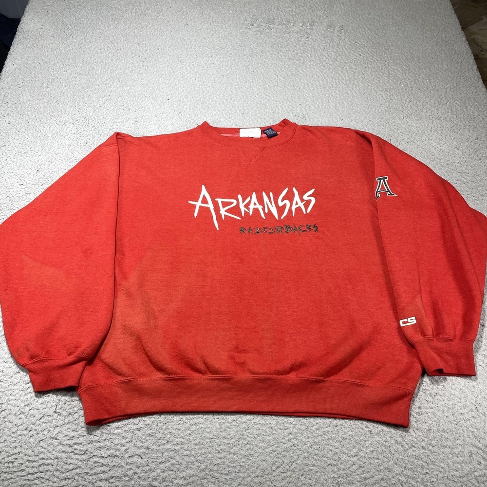 Vintage Arkansas Razorbacks Sweatshirt Mens XL Red NCAA Crable Sportswear